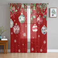 Household supplies MH Snöflinga Julkula Julstjärna Röd Skira Gardiner för Vardagsrumsdekoration Fönstergardiner Kök Tyll Voile Gardiner W135 x H115cm x1