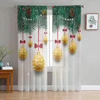 Household supplies MH Jul Guld Dekorationsboll Genomskinliga Gardiner för Vardagsrumsinredning Fönstergardiner Kök Tyll Voilegardiner W135 x H115cm x1