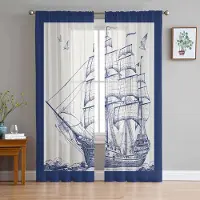 Household supplies MH Vintage Segelfartyg Måsen Skira Gardiner för Vardagsrumsdekoration Fönstergardiner för Kök Tyll Voile Organza Gardiner W135 x H115cm x1 blue