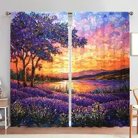 Household supplies MH 2 st Fönstergardin i tryckt lila lavendelfärgat glas för heminredning - Stångficka Fönsterbehandling för Sovrum, Kontor, Kök 52.5cmX116cm X 2pcs