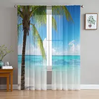 Household supplies MH Strand Kokospalm Träd Skira Gardiner för Vardagsrumsdekoration Fönstergardiner för Kök Tyll Voile Organza Gardiner W135 x H115cm x1