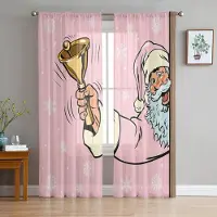 Household supplies MH Jul Jultomte Skaka Klockor Rosa Skira Gardiner för Vardagsrumsdekoration Fönstergardiner Kök Tyll Voile Gardiner W135 x H115cm x1 white