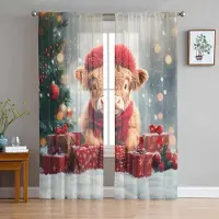 Household supplies MH Julgranspresent Yak transparenta gardiner för vardagsrumsdekoration fönstergardiner kök tyll voilegardiner W135 x H115cm x1