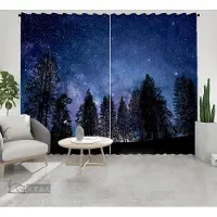 Household supplies MH 2 ST Starry Sky Måne Stjärnor Vackra Träd Tyg Gardiner för Vardagsrumsdekor Kök Sovrumsgardin Halvmörkläggande cortinas 100W130H(CM)40x51in&Grommet Top