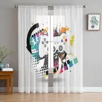 Household supplies MH Färgglad Spelkonsol Vita Skira Gardiner för Vardagsrumsdekoration Fönstergardiner för Kök Tyll Voile Organza Gardiner W135 x H115cm x1