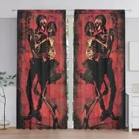 Household supplies MH 2 st Skelettdans Tryckt Gardin för Halloween Heminredning - Stångficka Fönsterbehandling för Sovrum, Kontor, Kök 52.5cmX116cm X 2pcs black