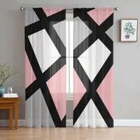 Household supplies MH Rosa Svart Grå Geometriska Fyrkantiga Skira Gardiner för Vardagsrumsdekoration Fönstergardiner Kök Tyll Voile Organza Gardiner W135 x H115cm x1