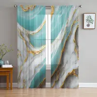 Household supplies MH Aqua skira gardiner med marmortextur för vardagsrumsdekoration Fönstergardiner för kök Tyll Voile Organza-gardiner W135 x H115cm x1