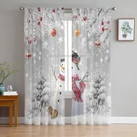 Household supplies MH Jul Silvergran Löv Snögubbe Skira Gardiner för Vardagsrumsdekoration Fönstergardiner Kök Tyll Voile Gardiner W135 x H115cm x1 gray