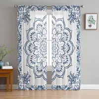 Household supplies MH Mandala Retro Blå Bohemiska Skira Gardiner för Vardagsrumsdekoration Fönstergardiner för Kök Tyll Voile Organza Gardiner W135 x H115cm x1