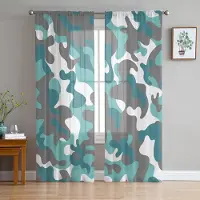 Household supplies MH Aqua Kamouflage Abstrakta Skira Gardiner för Vardagsrumsdekoration Fönstergardiner för Kök Tyll Voile Organza Gardiner W135 x H115cm x1