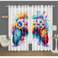Household supplies MH 2 st fantastiska färgglada joystickgardiner röd blå gul tecknade element lämpliga för barnrum sovrumsdekoration 50W130H(CM)X2PCS&Rod Pocket
