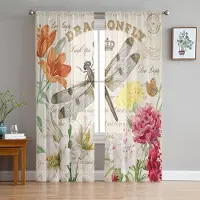 Household supplies MH Blomma Trollslända Krona Vintage Bokstäver Skira Gardiner för Vardagsrumsdekoration Fönstergardiner Kök Tyll Voile Gardiner W135 x H115cm x1 white