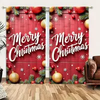 Household supplies MH 2 st Happy Christmas Atmosphere Tryckt Gardin för Jul Heminredning- Stångficka Fönsterbehandling för Sovrum, Kontor, Kök 52.5cmX116cm X 2pcs