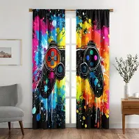 Household supplies MH 2 st PS5 Färgglada Coola Spelkontrollgardiner Män Videospelskontrollgardiner Stångficka Pojke Flicka Gamer Rumsdekor. 150x166cm