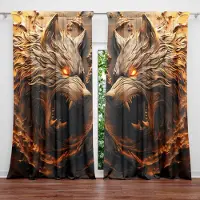 Household supplies MH 2 st. Varg i träsnideri, tryckt gardin för heminredning - Stångficka fönsterbehandling för sovrum, kontor, kök 52.5cmX116cm X 2pcs brown