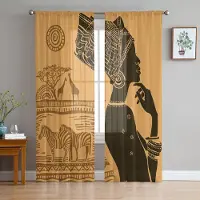 Household supplies MH Afrikanska Kvinnor Etniska Giraff Zebra Skira Gardiner för Vardagsrumsdekoration Fönstergardiner Kök Tyll Voile Gardiner W135 x H115cm x1