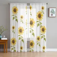 Household supplies MH Aquarell Solros Vita Skira Gardiner för Vardagsrumsdekoration Fönstergardiner för Kök Tyll Voile Organza Gardiner W135 x H115cm x1 white