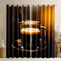 Household supplies MH Kaffetema 3D Mörkläggningsgardiner Lattekopp 2 Paneler Vardagsrum Sovrum Balkong Sovsal Kafferum Fönsterdekoration 50W130H(CM)X2PCS&Hook
