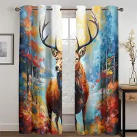 Household supplies MH 3D Oljemålning Älg Gardiner Europeisk och Amerikansk Stil Färgglada Vardagsrum Sovrum Kök Balkong Fönstergardiner 2 st 50W130H(CM)X2PCS&Hook