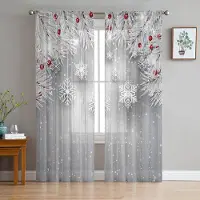 Household supplies MH Jul Barr Snöflingor Träådring Skira Gardiner Vardagsrumsdekoration Fönstergardiner Kök Tyll Voile Gardiner W135 x H115cm x1 gray