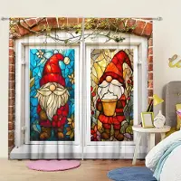 Household supplies MH 2 st Julfärgat Glas Tomte Tryckt Gardin för Jul Heminredning - Stångficka Fönsterbehandling för Sovrum, Kontor 52.5cmX116cm X 2pcs