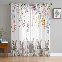 Household supplies MH Påskhare Örter Blommor Kanin Skira Gardiner för Vardagsrumsdekoration Fönstergardiner Kök Tyg Tüll Voile Organza Gardiner W135 x H115cm x1 white