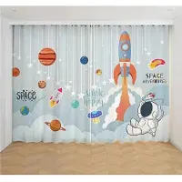 Household supplies MH 2 st Billiga Tecknade Rymdastronaut Roliga Gardiner, Pojkar Barn Raket Planet Tunn Skuggning Gardiner för Sovrum Vardagsrum Anpassad W60xH100(CM)x2pcs&Rod Pocket