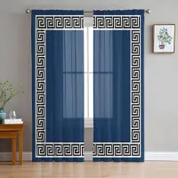 Household supplies MH Marinblå Enkla Kinesisk Stil Geometriska Skira Gardiner för Vardagsrumsdekoration Fönstergardiner Kök Tyll Voile Gardiner W135 x H115cm x1