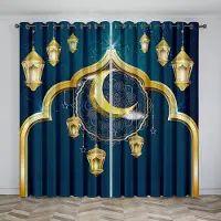 Household supplies MH Säljer Eid Mubarak Lslamiskt Muslim Ramadan Festival Skuggande Draperier Fönstergardin för Vardagsrum Sovrum Dekor 2 Delar W50xH130(CM)x2pcs&Grommet Top