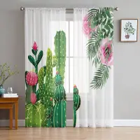 Household supplies MH Kaktus Tropisk Blomma Blad Skira Gardiner för Vardagsrumsdekoration Fönstergardiner för Kök Tyll Voile Organza Gardiner W135 x H115cm x1