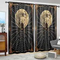 Household supplies MH 2 st Halloween Spindeltryckta Gardiner för Heminredning - Stångficka Fönsterbehandling för Sovrum, Kontor, Kök och Vardagsrum 52.5cmX116cmX2pcs gray