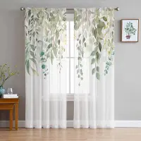 Household supplies MH Vår Akvarell Växt Eukalyptusblad Skira Gardiner för Vardagsrumsdekoration Fönstergardiner Kök Tyll Voile Gardiner W135 x H115cm x1