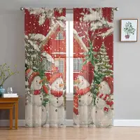 Household supplies MH Snöflinga Julgran Snögubbe Skira Gardiner för Vardagsrumsdekoration Fönstergardiner Kök Tyll Voile Gardiner W135 x H115cm x1 brown