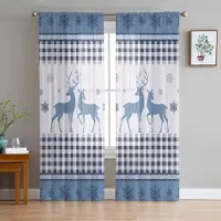 Household supplies MH Jul Ren Snöflinga Blå Rutig Skira Gardiner för Vardagsrumsdekoration Fönstergardiner Kök Tyll Voile Gardiner W135 x H115cm x1 white