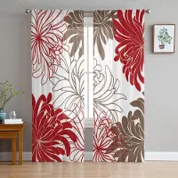 Household supplies MH Blommiga Röda Krysantemum Skira Gardiner för Vardagsrumsdekoration Fönstergardiner för Kök Tyll Voile Organza Gardiner W135 x H115cm x1