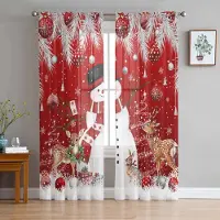 Household supplies MH Julkula Snögubbe Älg Julgran Röd Skira Gardiner Vardagsrumsdekoration Fönstergardiner Kök Tyll Voile Gardiner W135 x H115cm x1