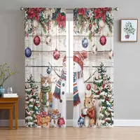 Household supplies MH Snögubbe Snöflinga Julgranskula Gåva Katt Ekorre Skira Gardiner Rumsdekor Fönstergardin Kök Tyll Voile Gardiner W135 x H115cm x1 white