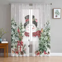 Household supplies MH Julgran Snöflingor Rödbröst Snögubbe Grå Skira Gardiner Vardagsrumsdekoration Fönstergardiner Kök Tyll Voile Gardiner W135 x H115cm x1