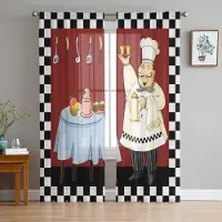 Household supplies MH Röda Svarta Och Vita Rutiga Kök Kock Gourmetkniv Skira Gardiner för Vardagsrum Fönstergardiner Kök Tyll Voile Gardiner W135 x H115cm x1 brown