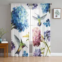 Household supplies MH Vintage Blommor Kolibri Hortensia Skira Gardiner för Vardagsrumsdekoration Fönstergardiner Kök Tyll Voile Gardiner W135 x H115cm x1