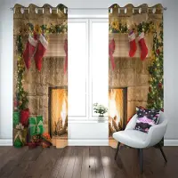 Household supplies MH Jul 3D Gardin Strumpor Klocka Öppen spis Presentask Sovrum Balkong Fönster Tryck Dekorativ Gardin 2 Paneler 50W130H(CM)X2PCS&Hook