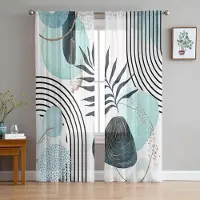Household supplies MH Abstrakt Konst Löv Boho Teal Löv Skira Gardiner för Vardagsrumsdekoration Fönstergardiner Kök Tyg Tüll Voile Gardiner W135 x H115cm x1