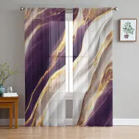 Household supplies MH Lila skira gardiner med marmortextur för vardagsrumsdekoration Fönstergardiner för kök Tyg Voile Organza Gardiner W135 x H115cm x1