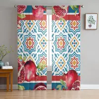 Household supplies MH Vintage Granatäpple Turkiet Geometriska Skira Gardiner för Vardagsrumsdekoration Fönstergardiner Kök Tyll Voilegardiner W135 x H115cm x1