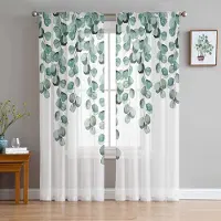 Household supplies MH Eukalyptusblad Grenar Textur Skira Gardiner för Vardagsrumsdekoration Fönstergardiner Kök Tyll Voilegardiner W135 x H115cm x1 white