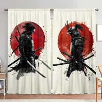 Household supplies MH 2 st Samurai med bläckmålningsstil tryckt gardin för heminredning - Stångficka fönsterbehandling för sovrum, kontor, kök, 52.5cmX116cm X 2pcs black
