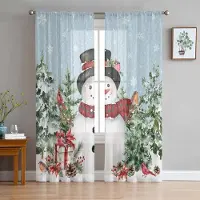 Household supplies MH Jul Snögubbe Träd Gåva Snöflinga Häcksparv Genomskinliga Gardiner Sovrumsinredning Fönstergardin Kök Tyll Voile Gardiner W135 x H115cm x1 gray