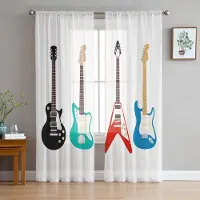 Household supplies MH Gitarr Bas Jazzmusik Klassisk Vit Skira Gardiner för Vardagsrumsdekoration Fönstergardiner Kök Tyll Voile Gardiner W135 x H115cm x1