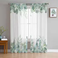 Household supplies MH Vår Akvarell Växt Eukalyptusblad Skira Gardiner för Vardagsrumsdekoration Fönstergardiner Kök Tyll Voile Gardiner W135 x H115cm x1